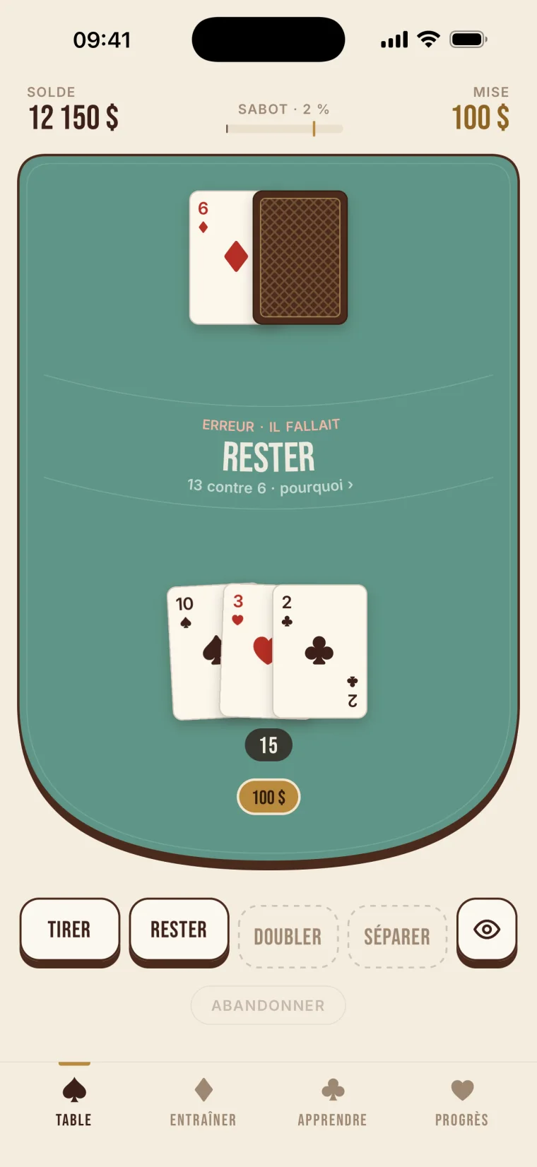 La table repère tes erreurs