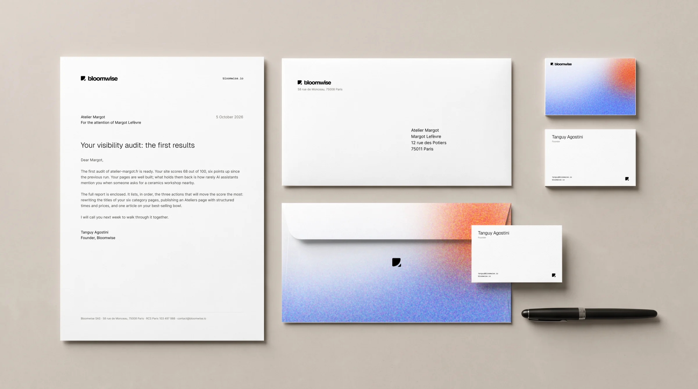 Letterhead, envelope and business cards.