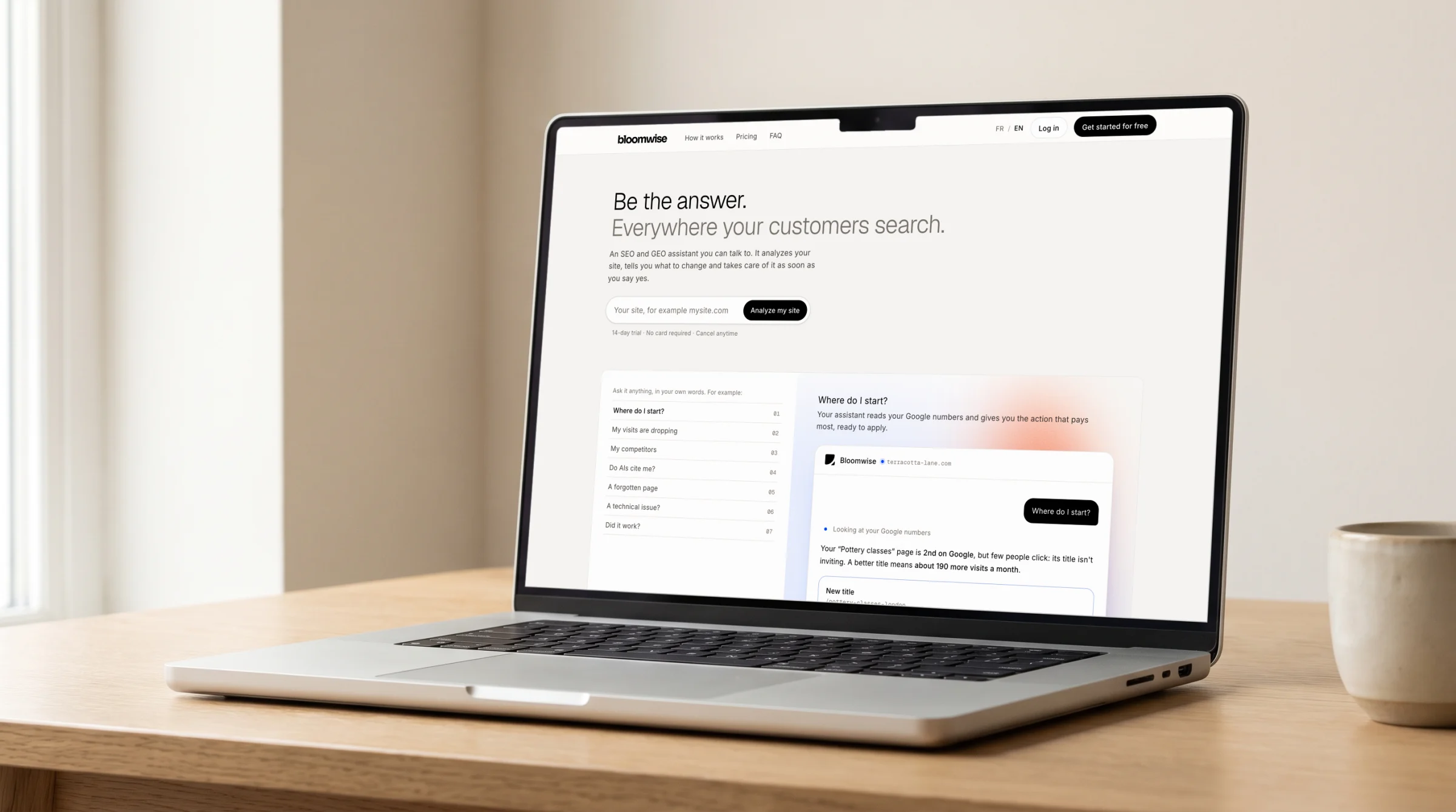 The website, on a laptop.