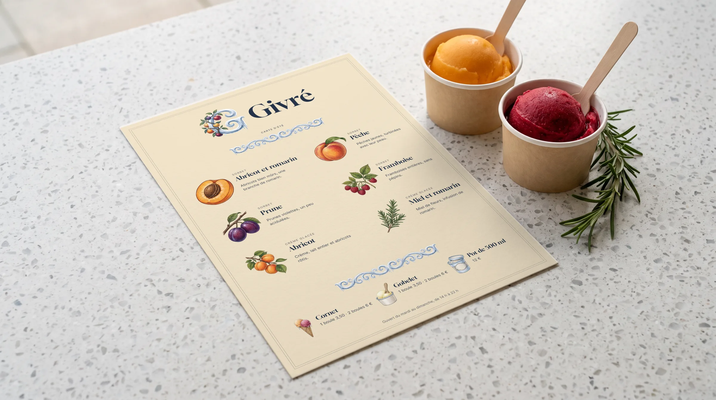 La carte d'été, sur le comptoir.